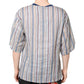 Multicolor Striped Pin Up Linen Round Neck T-shirt