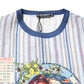 Multicolor Striped Pin Up Linen Round Neck T-shirt