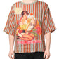 Multicolor Striped Graphic Linen Round Neck T-shirt
