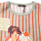 Multicolor Striped Graphic Linen Round Neck T-shirt