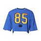 Blue Printed Cotton Cropped Crew Neck T-shirt