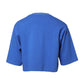 Blue Printed Cotton Cropped Crew Neck T-shirt