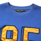Blue Printed Cotton Cropped Crew Neck T-shirt