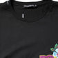 Black Cotton DG Floral Print Crewneck T-shirt