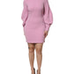 Pink Polyester Long Sleeves Sheath Mini Dress