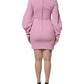 Pink Polyester Long Sleeves Sheath Mini Dress