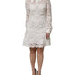 White Floral Lace Long Sleeves A-line Dress