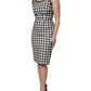 White Black Checkered Sleeveless Sheath Dress
