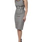 White Black Checkered Sleeveless Sheath Dress