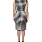 White Black Checkered Sleeveless Sheath Dress