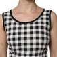 White Black Checkered Sleeveless Sheath Dress