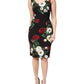 Black Floral Print Sleeveless Sheath Dress