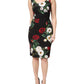 Black Floral Print Sleeveless Sheath Dress