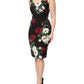 Black Floral Print Sleeveless Sheath Dress