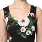 Black Floral Print Sleeveless Sheath Dress