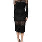 Black Lace Trim Nylon Tulle Sheath Midi Dress