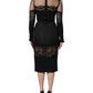 Black Lace Trim Nylon Tulle Sheath Midi Dress