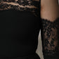 Black Lace Trim Nylon Tulle Sheath Midi Dress