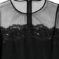 Black Lace Trim Nylon Tulle Sheath Midi Dress