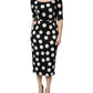 Black White Polka Dot Sheath Midi Dress