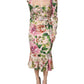 Pink Floral Silk Fit And Flared Midi Dress