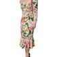 Pink Floral Silk Fit And Flared Midi Dress
