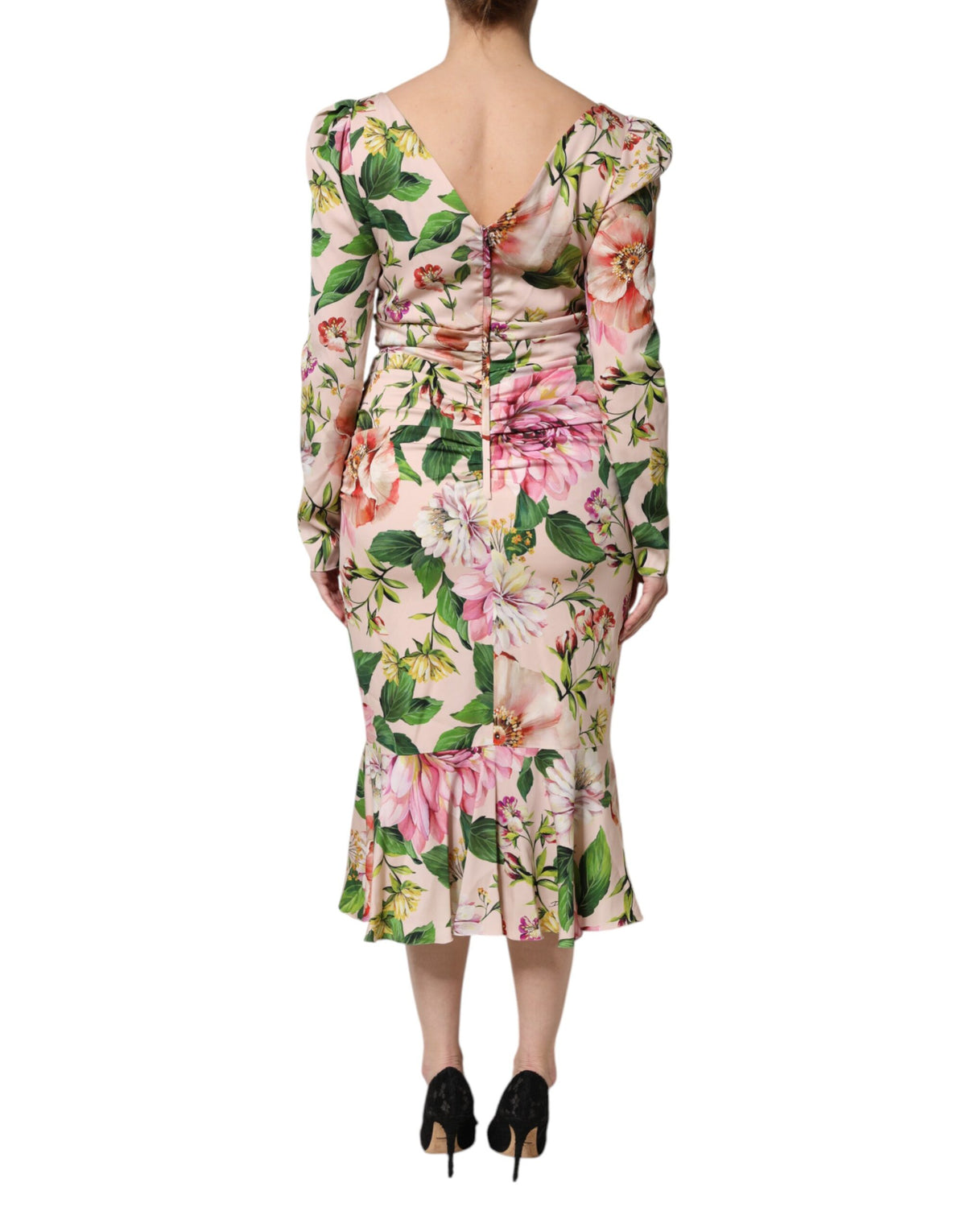 Pink Floral Silk Fit And Flared Midi Dress