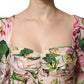 Pink Floral Silk Fit And Flared Midi Dress
