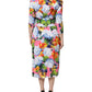 Multicolor Floral Pleated Sheath Midi  Dress