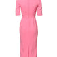 Pink Viscose Short Sleeve Sheath Midi Dress