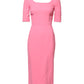 Pink Viscose Short Sleeve Sheath Midi Dress