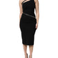 Black Viscose One Shoulder Zipper Sheath Dress