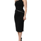 Black Viscose One Shoulder Zipper Sheath Dress