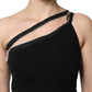 Black Viscose One Shoulder Zipper Sheath Dress