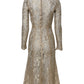 Gold Floral Lace Long Sleeves Fit & Flare Dress