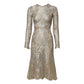 Gold Floral Lace Long Sleeves Fit & Flare Dress