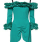 Green Lace Off Shoulder Sheath Mini Dress
