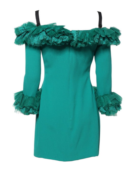 Green Lace Off Shoulder Sheath Mini Dress