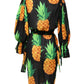 Black Pineapple Print Silk Wrap Mini Dress