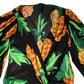 Black Pineapple Print Silk Wrap Mini Dress