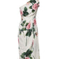 White Floral One Shoulder Sheath Midi Dress