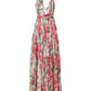 White Floral Silk Halter A-line Maxi Dress