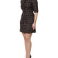 Brown Tweed Short Sleeves A-line Mini Dress