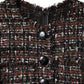Brown Tweed Short Sleeves A-line Mini Dress