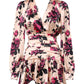 Pink Floral Silk Long Sleeves V-neck Wrap Mini Dress