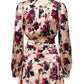 Pink Floral Silk Long Sleeves V-neck Wrap Mini Dress