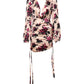 Pink Floral Silk Long Sleeves V-neck Ruched Mini Dress