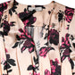 Pink Floral Silk Long Sleeves V-neck Ruched Mini Dress