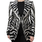 Black White Polyester Women Blazer Jacket
