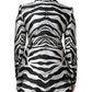 Black White Polyester Women Blazer Jacket
